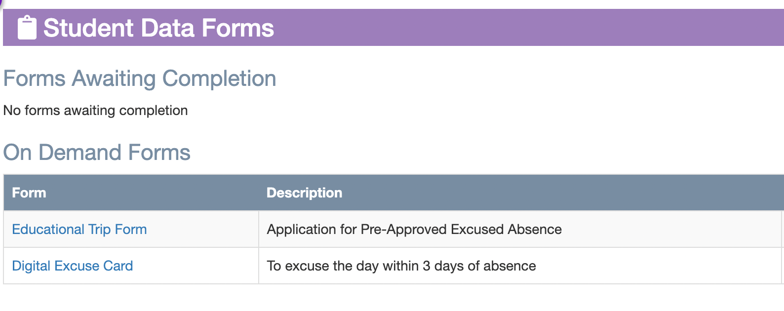 Screenshot of the On Demand Forms section in the Sapphire Portal